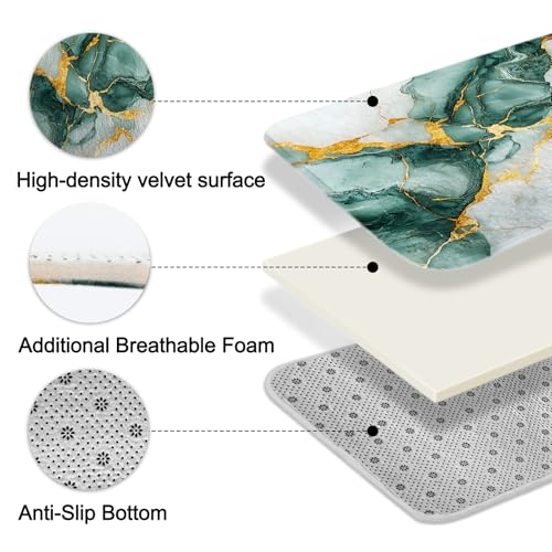 Lnond 4Pcs Marble Bathroom Sets with Shower Curtain and Rugs,Green Gold Marble Modern Art Bathroom Shower Curtain Sets with Rugs and Accessories - color: Green Gold Marble