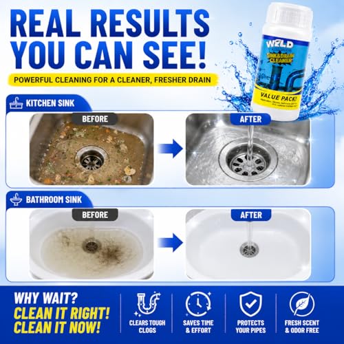 Wild Tornado Sink and Drain Cleaner, Drain Clog Remover & Opener (4pcs) | Wild Tornado Sink and Drain Cleaner, Fast Foaming Drain Clog Remover & Opener for Kitchen Sinks, Toilets & Pipes