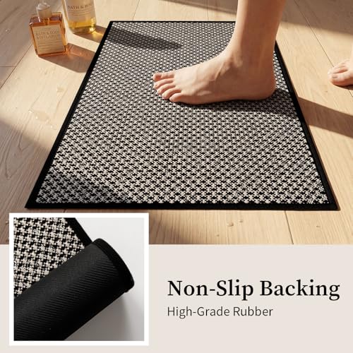 YIHOUSE Thin Bath Mat Black Bathroom Rugs Sets 3 Pieces, Non Slip Absorbent Bath Mats Quick Dry, Woven Braided Rugs Washable,Tapetes para Baño for Bathroom,Bathtub(17"x24"+17"x32"+17"x32") - color: Black, size: 3Pieces(17"x24"+17"x32"+17"x32")