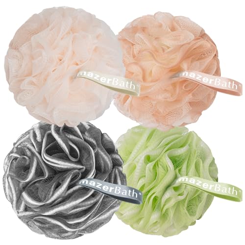 AmazerBath Bath Loofah Sponge (Pack of 4), Shower Loofah 60g/PCS Body Scrubber Loofa - Light Orange-Green-Grey-Beige, Bath Sponge for Men and Women - style: Light Orange-Green-Grey-Beige (60g)