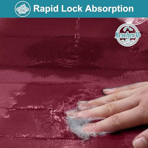 Bathroom Rugs Sets 3 Pieces Thicker Memory Foam Bath Mat with Non Slip Backing, Machine Wash, Dries Quickly, Ultra Soft Wine Red Bath Carpet with Toilet Rug for Bathroom,Kitchen,Tub - color: Wine Red, size: 31" X 19" + 23" X 15" + U19" X 15"