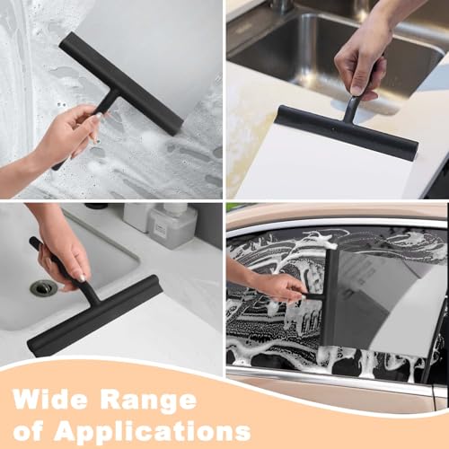 Squeegee for Shower Glass Doors, Resilient Loop - No-Drill & Adhesive Hook, Silicone Shower Squeegee with Stainless Steel Core, Cleaning Tool for Home, Kitchen, Bathroom & Car - Beige - color: Beige, size: with loop