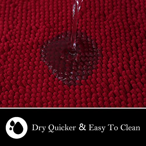 Bathroom Rugs Chenille Bath mat 2 Piece Set, Super Absorbent, PVC Non Slip Backing, Bath mats for Bathroom, Plush Shaggy, Thick, Machine Washable, Bathtub, Shower, Toilet.(Burgundy) - color: Burgundy, size: 16''×24''+20''×32''