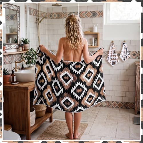 Moukeren Set of 3 Western Aztec Bath Towels Western Vintage Themed Bath Towel Hand Towel and Washcloth Soft Rustic Decorative Towels for Bathroom Kitchen Hotel Gym Spa - style: Western Aztec