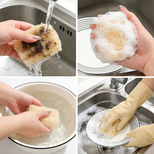 10Pcs Kitchen Sponges - Natural, Reusable and Eco-Friendly - Loofah Sponges for Dishes,Pots, Pans, Tableware Everyday Cleaning - Cleaning Sponge for Kitchen, Bathroom, Household