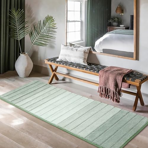 Kmson Ombre Bath Mat for Bathroom, Non Slip Ultra Soft and Thick Water Absorbent Bath Carpet, Machine Washable & Quick Dry Bathroom Rug, for Bedroom Door Living Room Green 17" x 47" - color: Green Rug, size: 17" x 47"
