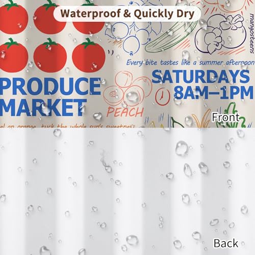 Fabric Shower Curtain with Hooks, Waterproof & Washable & Polyester, Summer Funny Doodle Colorful Cute Farm Fruit Shower Curtains for Bathroom, Unique Cartoon Bathroom Curtain, House Gift, 71x74 Inch - color: Farm Fruits Vegetables Graffiti