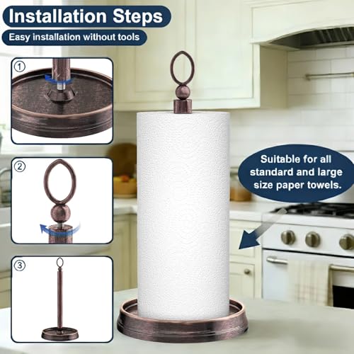KASUNTO Paper Towel Holder Steel Paper Holder countertop，Black Paper Towel Holder for Kitchen Countertops, Bars & Dining Tables,Fits Standard & Jumbo Rolls, Oil Rubbed Bronze - color: Oil Rubbed Bronze