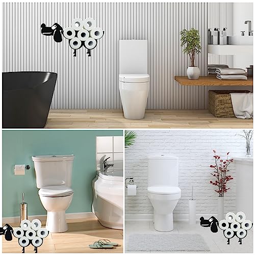 Dog Decorative Toilet Paper Holder Shelf, Cute Funny Tissue Iron Storage Stand Rack Iron Roll Paper Storage Bathroom Kitchen Accessories (Black Dog)