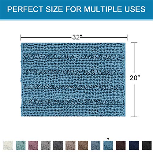 H.VERSAILTEX Bath Rugs for Bathroom Non Slip Bath Mats Extra Thick Chenille Striped Rug 20" x 32" Absorbent Non Skid Fluffy Soft Shaggy Washable Plush Mat for Indoor, Bath Room, Tub - Turquoise Blue - color: Turquoise Blue, size: 20" x 32"