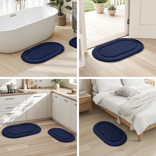 HOMEIDEAS Bathroom Rugs Sets 2 Piece, Soft Bathroom Mats and Absorbent Microfiber Machine Washable Bath Mats for Shower Room, Bathtub, Kitchen (20" x 32" + 16" x 24", Navy Blue) - color: Navy Blue
