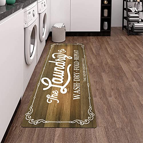 Pauwer Laundry Room Rug Runner 20"x48" Waterproof Rubber Laundry Mat Non Slip Kitchen Mats for Floor Washable Floor Mat Runner Rug for Farmhouse Mudroom Washroom Bathroom Decor - color: Brown, size: 1'8" x 4'
