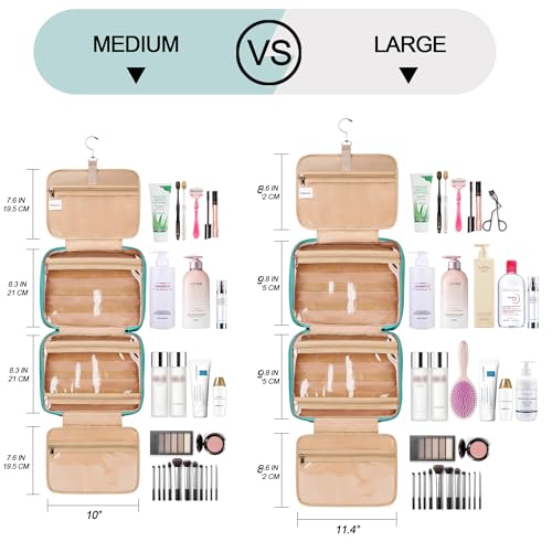 Travel Hanging Toiletry Bag for Women and Men, with 8 Leak Proofing Silicone Bottle Covers, Waterproof Makeup Accessories, Cosmetic Essentials, Toiletries Dopp Kit Set with Jewelry Organizer, Blue - color: Blue, size: Medium*1 + Leak Proofing Bottle Cover