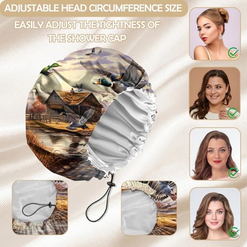 2 PCS Shower Cap Adjustable Reusable Double Waterproof Layer Elastic Hair Bath Cap Cute Aesthetic for Women Girls-Cat Duck - color: I19-Cat Duck
