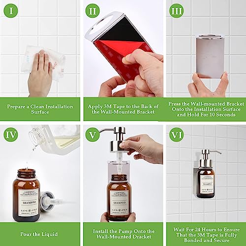 Wall Mount Soap & Shampoo Dispenser, 8.5oz Silver Pump Bottle | silver & brown design with leakproof pump and waterproof labels; rust-resistant, easy to refill for modern hotels. - color: Silver Set of 1