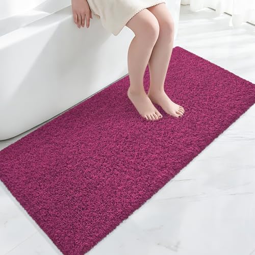 Bathroom Rugs 60"x24", Fluffy Soft Thick Absorbent Bath Mat Rubber Backing Quick Dry, Machine Washable Bath Mats for Bathroom Tub, Floor, Shower, Bedroom Home Decor Accessories, Burgundy - color: Burgundy, size: 60" x 24"