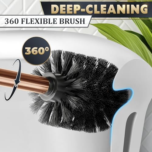Bronze Toilet Brush and Holder Set - Upgrade Your Bathroom in Seconds - Rust Resistant Stainless Steel Toilet Bowl Brush and Holder with Replaceable Head, Removable Inner Bowl & Splash Guard Cover - color: Bronze