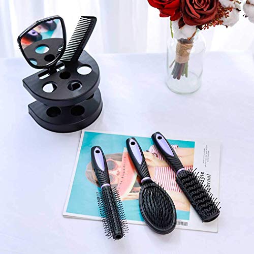 5 Pcs Hair Combs Set Professional Salon Hair Cutting Brushes Sets Salon Hairdressing Styling Tool Mirror And Holder Stand Set Dressing Comb Kits for Women and Men,Purple - color: Purple
