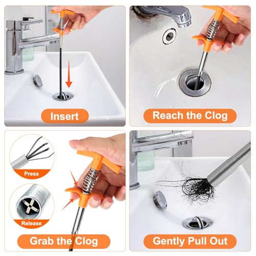 79 Inch Drain Snake Hair Drain Clog Remover Tool, Flexible Sink Snake Drain Cleaner Tool Set, Plumbing Snake for Toilet Sewer Shower Kitchen Bathroom Tub Clogged Hair Removal Cleaning Tool Set