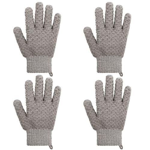 Exfoliating Bath Gloves 2 Pairs - Heavy Texture Body Scrub Gloves for Shower, Spa, Massage and Body Scrubs, Dead Skin Remover, Washing Gloves with Hanging Loop(Gray2) - color: Gray2