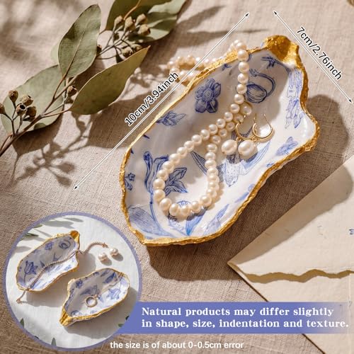 Natural Oyster Ring Trinket Dish Vintage Jewelry Tray for Keys Small Jewelry Holder for Bridal Shower Favors Friends Sisters Daughter Mother Gift Seaside Decor(Blue Willow) - style: Blue Willow