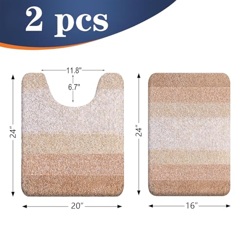 OLANLY Bathroom Rug Set 2 Piece, Soft Absorbent Microfiber Bath Mats and U-Shaped Contour Toilet Rug, Non-Slip, Machine Wash Dry, Plush Shaggy Bath Mats for Bathroom (24"x16"+24"x20", Beige) - color: Beige, size: 24" X 16" + U24" X 20"