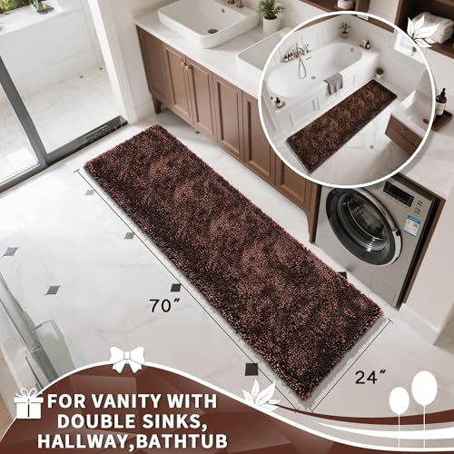 Yimobra Long Bathroom Rugs Runner 70x24 Inch, Extra Thick Soft Absorbent Chenille Bath Mat, Non Slip Machine Washable, Quick Dry Bath Rugs for Bathroom Floor, Tub and Shower, Brown - color: Brown, size: 70" X 24"