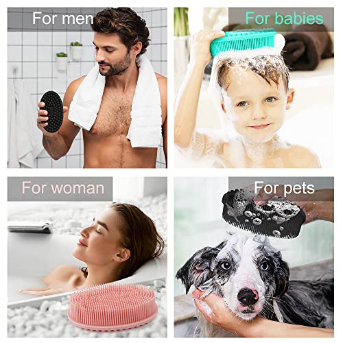 3 Pack Silicone Body Scrubber, Soft Silicone Loofah Exfoliating Body Scrubber, Silicone Body Brush Bath Shower Scrubber for Body, 2 in 1 Bath and Shampoo Wash Brush for Skin Exfoliation Men Women - size: Black+Pink+Green