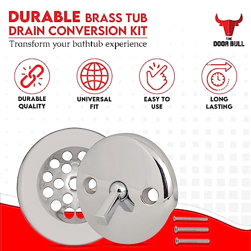Trip Lever Bathtub Drain Kit with Strainer – 2-Hole Overflow Faceplate, Matching Screws – Tub Drain Trim Replacement Set for Bathroom Bathtubs - color: Chrome