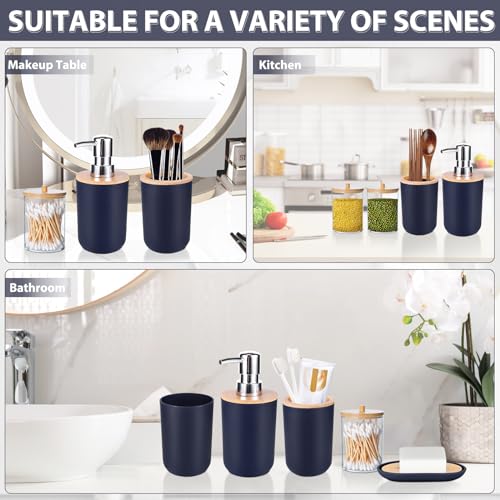 iMucci Bathroom Accessories Set 5Piece Navy Blue Bathroom Sets, Toothbrush Holder, Toothbrush Cup, Lotion Soap Dispenser, Soap Dish and Qtip Holder Bathroom Decor - style: Navy Blue