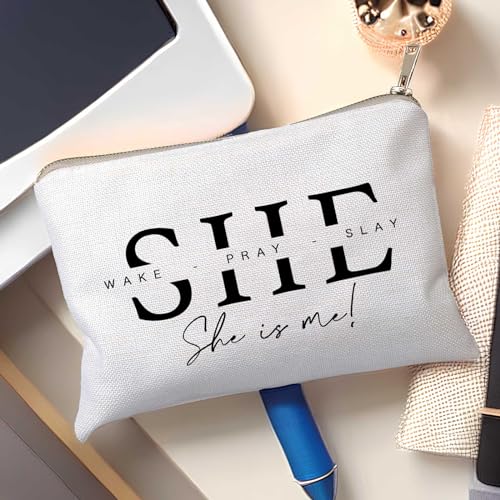 She Wake Pray Slay Makeup Bag, Motivational Cosmetic Pouch for Women, I Am Strong Affirmation Makeup Case, Boss Girl Travel Toiletry Bag, Gift Idea for Her - color: She is me