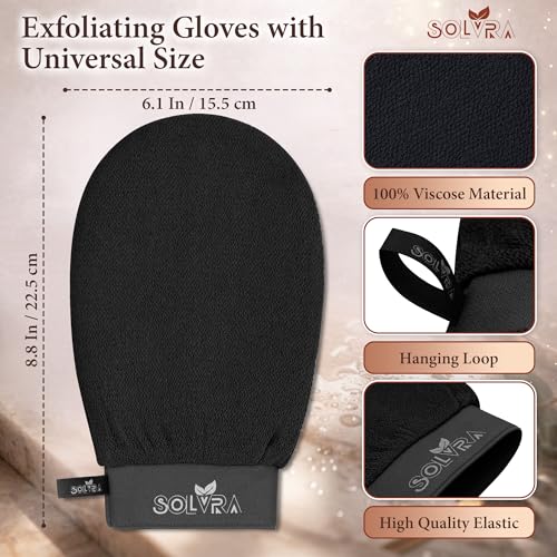 Exfoliating Gloves –100% Vegan Viscose Kessa Mitt for Dead Skin Removal, Self-Tan Fade, and Keratosis Pilaris – Dual-Texture Glove for Spa & Massage (2 Pack,Black/Orange) - color: Pack of 2 - Black & Orange
