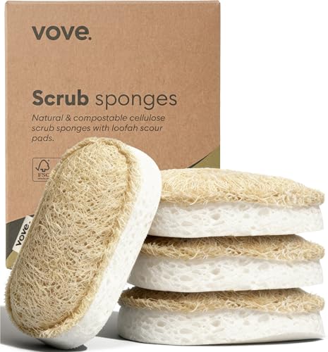 Vove Scrub Sponges, 8 Pack - Loofah & Cellulose Sponges with Cotton, Natural Eco Friendly Kitchen & Dish Sponges, Scouring Scrubbers for Household Cleaning, FSC-Certified Packaging - size: 8 Pack