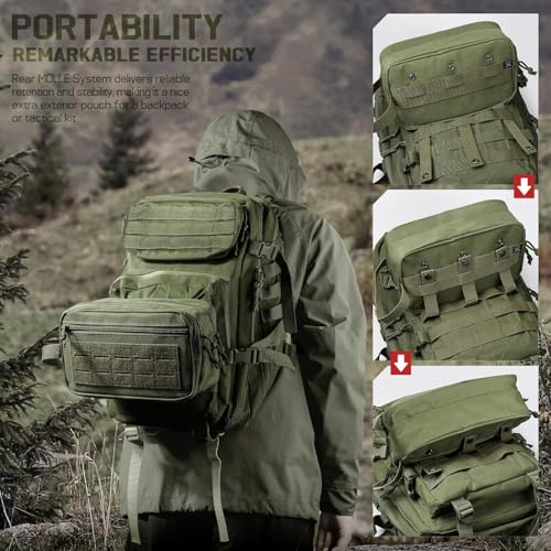 RXW EDC Toiletry Bag for Men, Tactical Dopp Kit, Molle Pouches Compact Travel Organizer for Shaving Shower, Hygiene, Grooming (Includes Dry/Wet Compartment & US Flag Patch) - color: Army Green