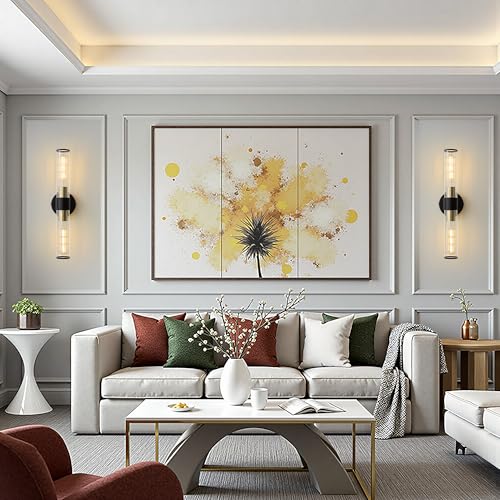 Bathroom Light Fixtures, Black Gold Wall Sconce in Threaded Glass Vanity Light, Modern Bathroom Wall Light for Bedroom, Living Room - Bulb Not Included - color: Black Gold-B