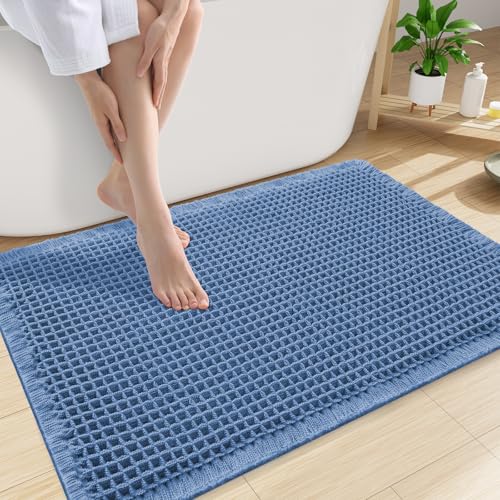 Smiry Waffle Bath Mat 30x20, Extra Soft Absorbent Bathroom Rugs, Non Slip Machine Washable Quick Dry Bath Rugs for Bathroom Floor, Tub, Shower, Home Decor Accessories, Blue - color: Blue, size: 30'' X 20''