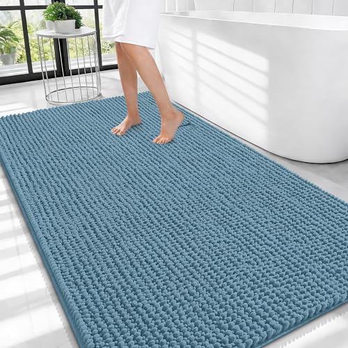 OLANLY Thick Large Bathroom Rugs 44x32, Extra Soft Absorbent Chenille Bath Rugs, Rubber Backing, Machine Wash Dry, Bath Mats for Bathroom Floor, Tub and Shower, Home Decor Accessories, Airy Blue - color: Airy Blue, size: 44" X 32"