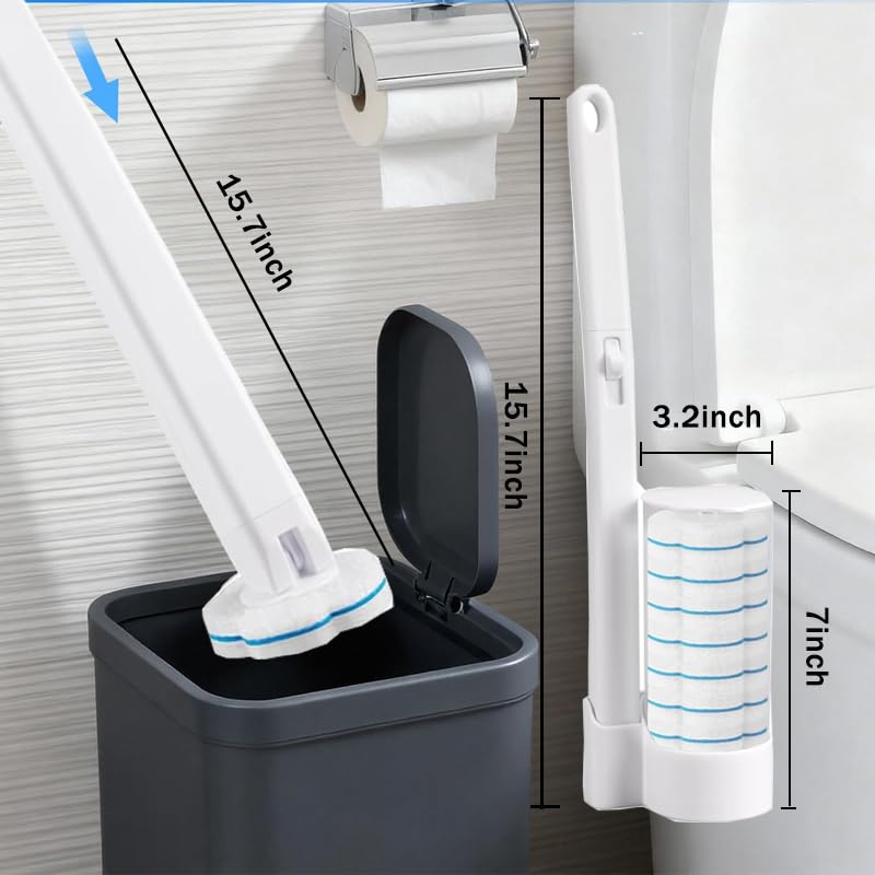 48 Count Refill Heads Disposable Toilet Brush Kit with Holder,Deep Cleaning Wand for Rim,Corner & Pipe,Wall Mount Storage Caddy,Limescale & Rust Remover