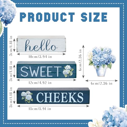 Cinnvoice 4 Pcs Hydrangea Bathroom Decor Farmhouse Bathroom Decoration Hello Sweet Cheeks Table Centerpiece Gift for Christmas Valentines Back to School - style: Hydrangea Hello Sweet Cheeks