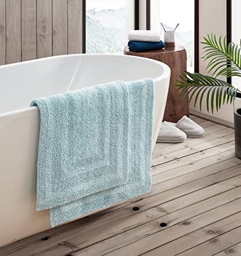Eddie Bauer - Bathroom Rug, 100% Soft Plush Tufted Cotton Bath Rug, Highly Absorbent, Quick-Dry, and Reversible (Logan Turquoise, 2 Piece) - color: Turquoise, style: 2 Piece