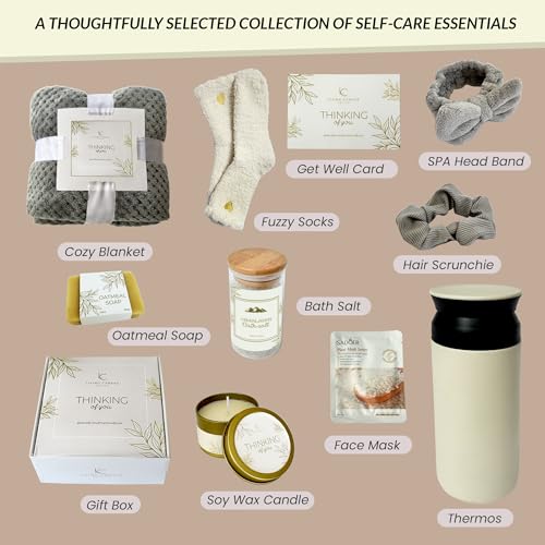 Self Care Gifts for Women 11 Piece, Womens Get Well Gifts for Mom Girlfriend Wife Daughter, Women’s Spa Gifts Baskets With Bath Salts, Oatmeal Soap, Blanket, Encouraging Inspirational Gift Basket