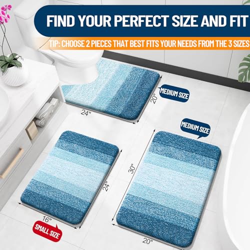 OLANLY Bathroom Rug Set 2 Piece, Soft Absorbent Microfiber Bath Mats and U-Shaped Contour Toilet Rug, Non-Slip, Machine Wash Dry, Plush Shaggy Bath Mats for Bathroom (24"x16"+24"x20", Peacock Blue) - color: Peacock Blue, size: 24" X 16" + U24" X 20"