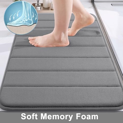 Buganda Memory Foam Bath Mat, 60" x 24", Ultra Soft Bathroom Rugs, Water Absorbent and Machine Washable Bath Rug Runner for Bathroom, Shower, and Tub, Grey - color: Grey, size: 60" X 24"