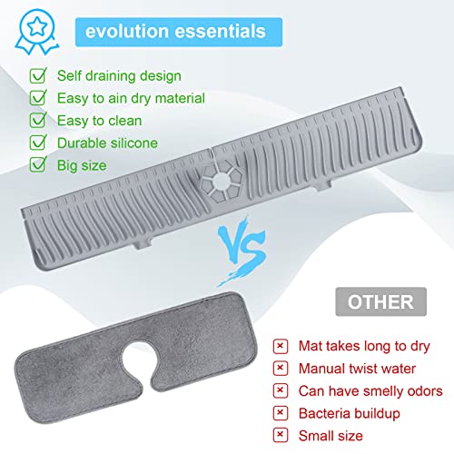Derlights 30 inch Sink Splash Guard Mat,Silicone Faucet Handle Drip Catcher Tray, Longer Silicone Sink Mat for KitchenBathroom, Drip Protector Splash Countertop (gray) - size: 30 inch