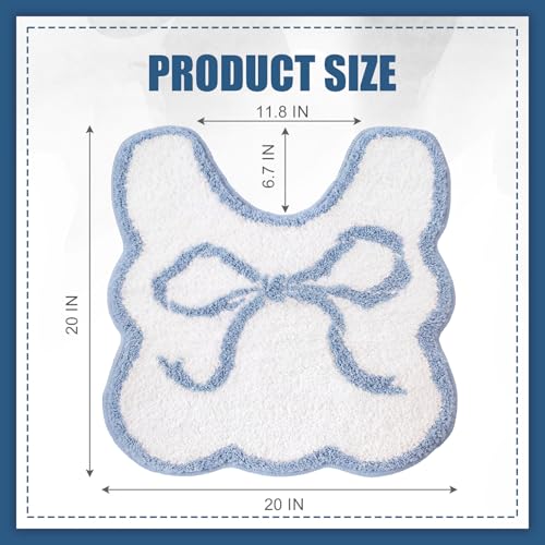 HunnmingRe Blue Bow Bathroom Rug Bow Toilet Rugs 20 x 20 Inches U Shaped Luxury Scalloped Bathroom Decor Non Slip Cute Microfiber Soft Plush Bath Mat Coquette Stuff for Toilet Back to School Shower - color: Blue, size: 20 x 20 Inches