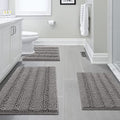 H.VERSAILTEX 3 Piece Bathroom Rugs Sets Thick Striped Bath Rugs Set for Bathroom Non Slip Soft Absorbent Bath Mat Set for Tub, Shower and Toilet(17''x24''+20''x32''+20''x24'' U-Shaped, Dove) - color: Dove