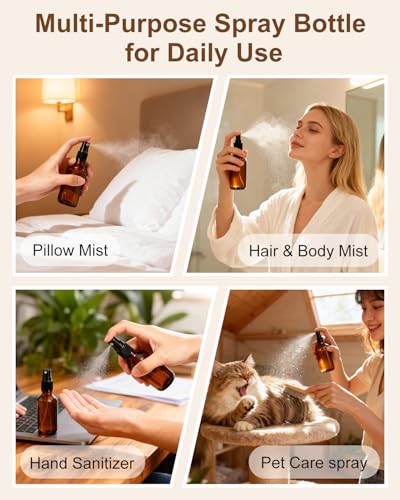 KEYWING 36 Pack Small Amber Glass Spray Bottles for Essential Oils, 2oz Empty Fine Mist Mini Spray Bottles, Refillable Containers for Hair, Travel, Plants, Cleaning, Skin Care - size: 2oz
