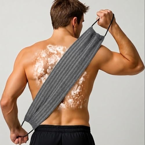 Yiclick Dual-Textured Exfoliating Washcloth Towel - Back Scrubber for Use in Shower Bath, Exfoliating Body Scrubber Exfoliator, Japanese Exfoliate Loofah Lufa Sponge Wash Cloth for Women Men - color: Charcoal