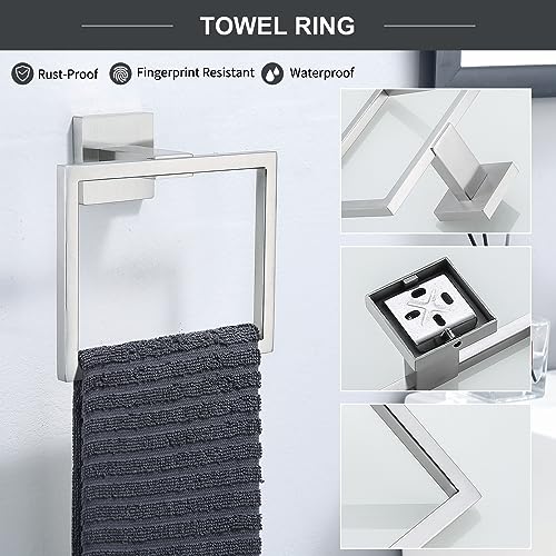 TQKAG 6-Piece Bathroom Towel Bar Sets Brushed Nickel 23.6 inch Towel Bar Stainless Steel Towel Ring Coat Hook and Toilet Paper Holder Bathroom Hardware Set Wall Mounted Bathroom Accessories Kit - color: Brushed Nickel, size: 6-Pieces Set-A