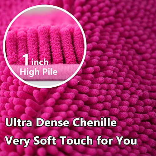 Bathroom Rugs Chenille 3-Piece Extra Soft and Absorbent Shag Bathroom Rugs, Machine Wash Mat, Strong PVC Non-Slip Underside, Plush Carpet Mats (Rose Red) - color: Rose Red, size: 2'8" x 1'8" (16x24"+20x32"+20x20"U shape）